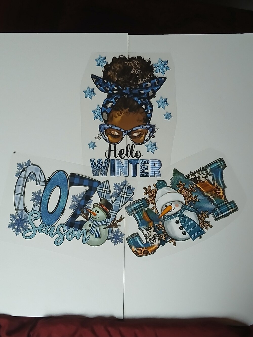 Ready to Press Winter DTF Transfers Set of 3 Hello Winter Cozy Season JOY